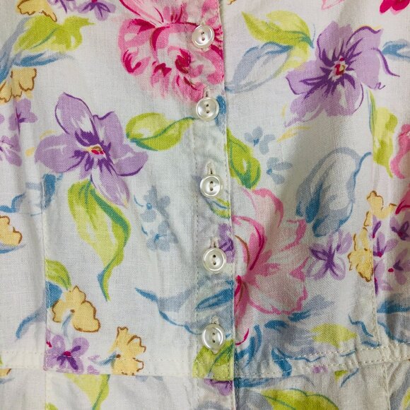 Vtg Liz Claiborne Women's Midi Dress Sz 4 Floral Linen Blend Button Front Cottag - Picture 5 of 8